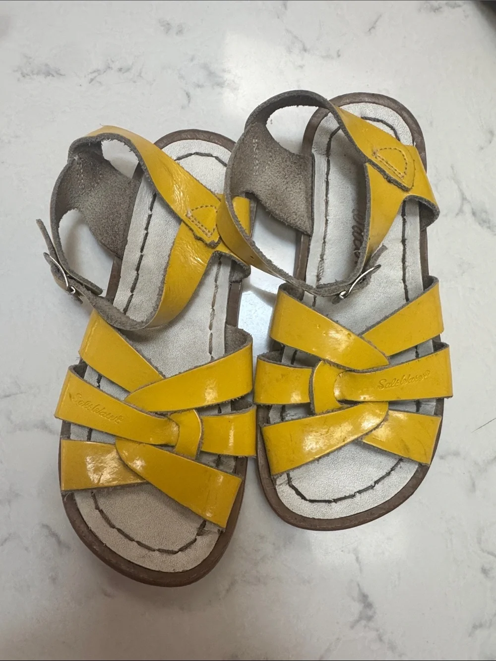 Salt Water Sandals by Hoy Bright Yellow Kids Leather Sandals